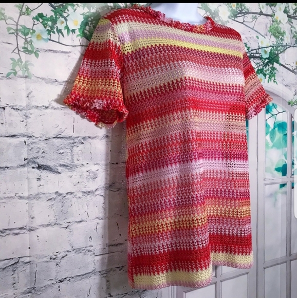 3/$15🚨WAS. $39  ZARA Colorful Loose Knit Ruffled Top Med - Picture 7 of 16